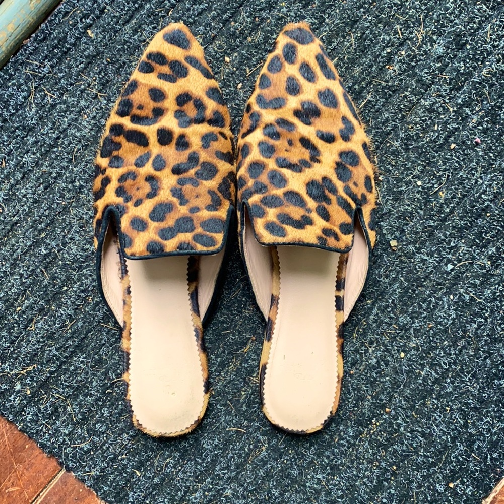 J Crew Leopard Calf Hair Mule